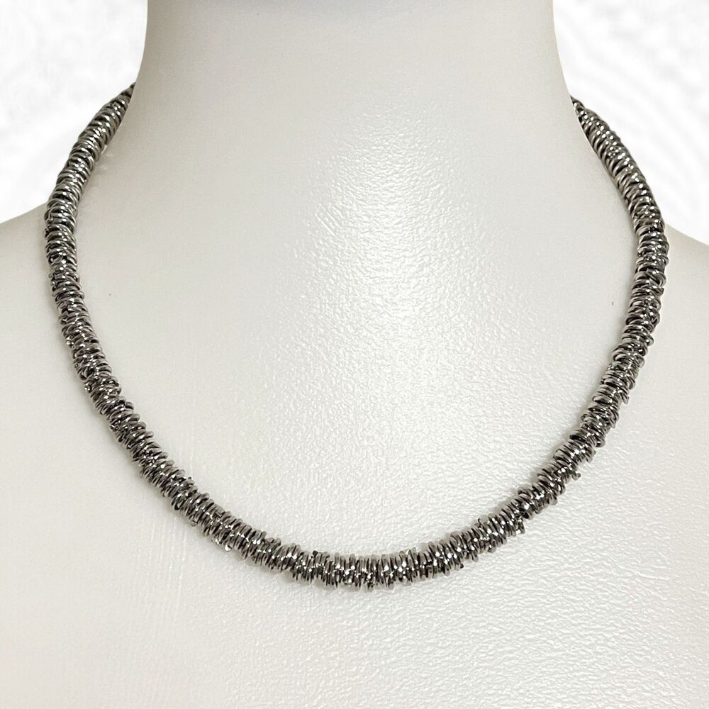 Silver Tone Chain Necklace Metal Rings Loops Brutalist Industrial Biker 18.5"